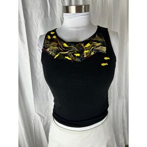 Maska Black Tank Top Sleeveless Fish Embellished Art to Wear Small